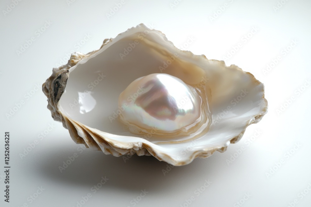 A luminous pearl nestled inside its oyster shell gleams softly A luminous pearl nestled inside its oyster shell gleams softly
