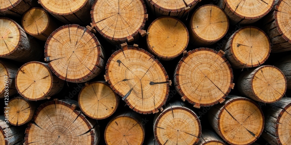 A Stack of Circularly Sawn Timber Logs Displaying Their Beautiful Grain Patterns and Natural Texture