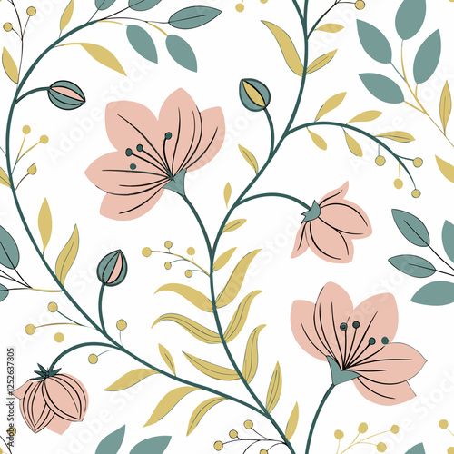 Minimalistisches florales Nahtlosmuster, Minimalist floral seamless pattern