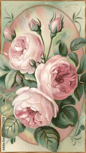Wallpaper Mural A vintage floral border with delicate pink roses and green leaves. Torontodigital.ca