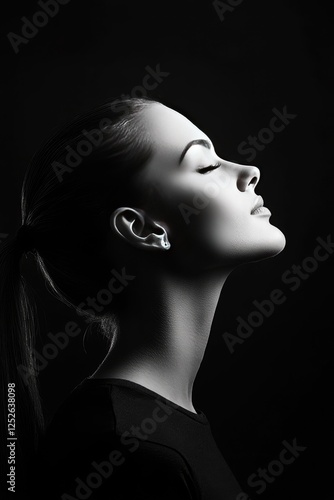 Wallpaper Mural Black and White Profile Portrait of a Serene Woman in Dramatic Lighting Torontodigital.ca