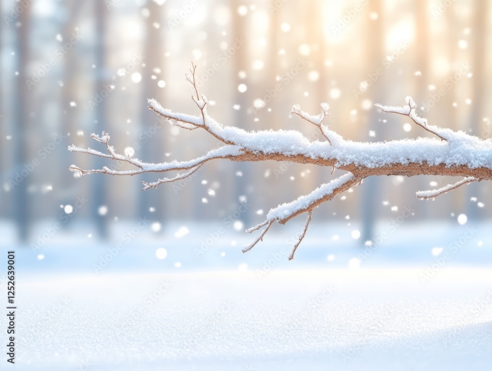 Snow-Covered Branch in Winter Wonderland Snow-Covered Branch in Winter Wonderland