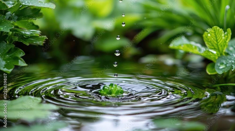 A tranquil garden scene featuring a small pond surrounded by greenery. A tranquil garden scene featuring a small pond surrounded by greenery.