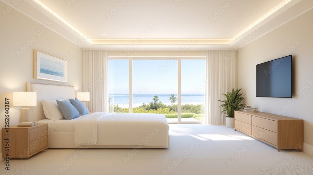 Fototapeta premium Luxurious Beachfront Bedroom with Ocean View.