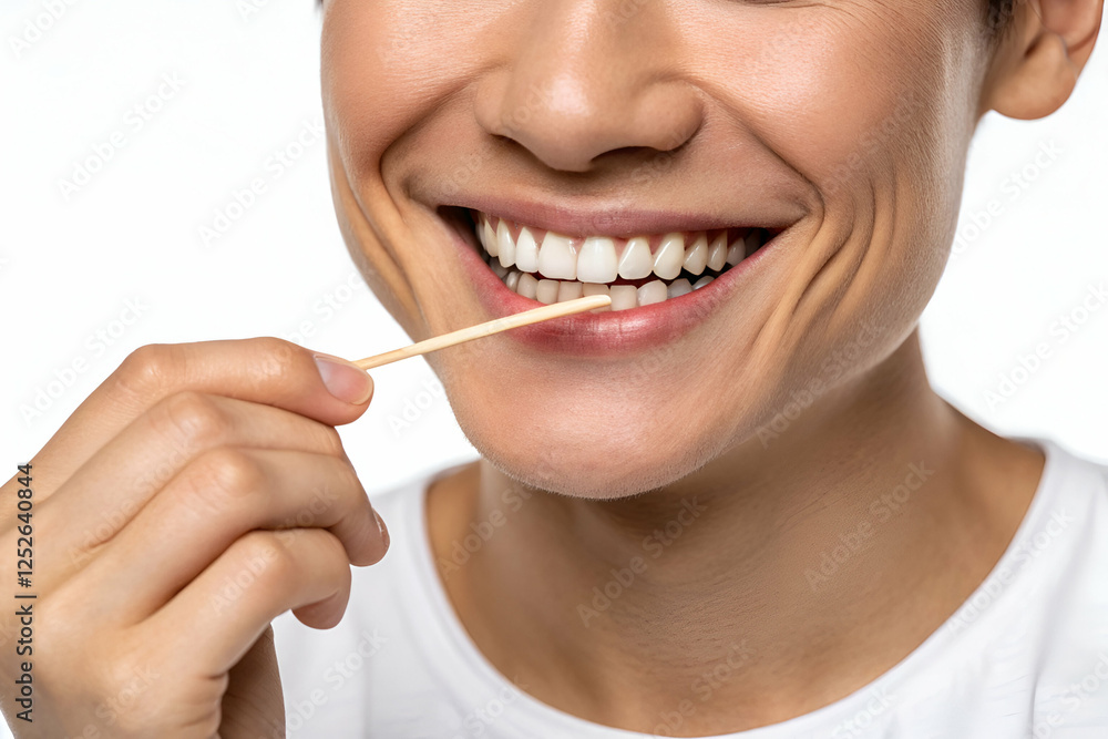 Close Up Of Person With Wooden Stick In Mouth for Oral Care and Health Purposes Close Up Of Person With Wooden Stick In Mouth for Oral Care and Health Purposes