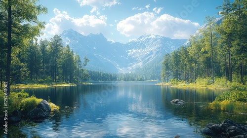 Conception of a delightful elevation lake, elevation lake view, elevation timberland