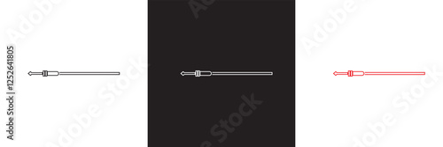 Audio cable with jack socket icon. Long straight audio cableicon.  isolated on white and black background. vector illustration. EPS 10
