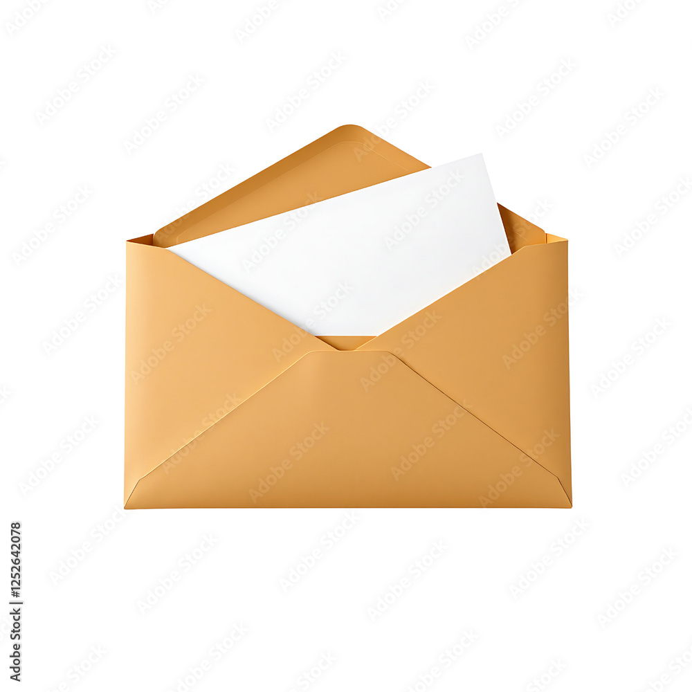 Open brown envelope with an inserted letter visible, highlighting its use for correspondence, mailing, or document organization. Isolated on transparent background, png Open brown envelope with an inserted letter visible, highlighting its use for correspondence, mailing, or document organization. Isolated on transparent background, png