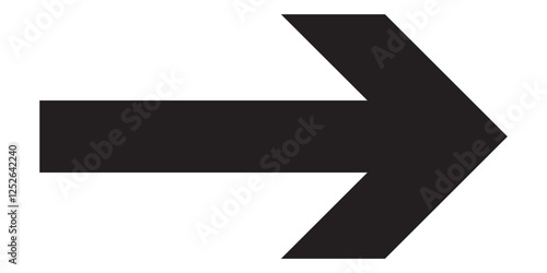 Long arrow. Black arrow pointing right. Black large arrow pointing right. Bold thine long arrow. Vector illustration. Long arrow icon Vector.  Long arrow isolated on white background.