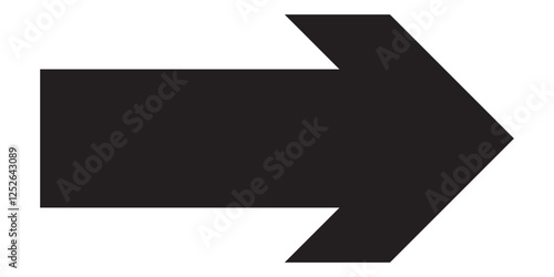 Long arrow. Black arrow pointing right. Black large arrow pointing right. Bold thine long arrow. Vector illustration. Long arrow icon Vector.  Long arrow isolated on white background.
