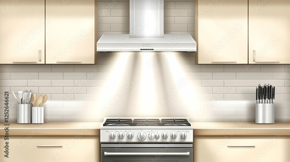 Fototapeta premium Modern kitchen, range hood, cooking