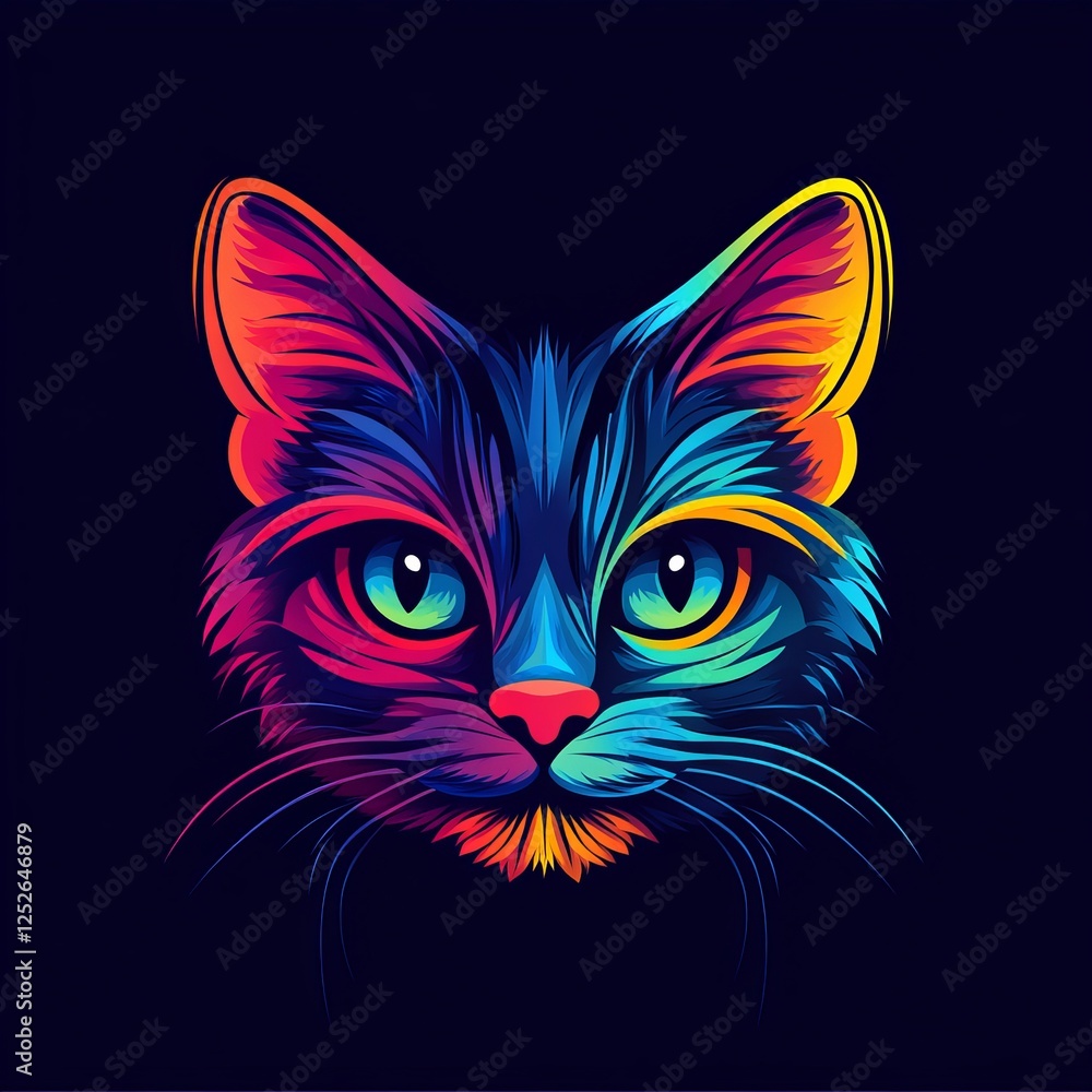 Obraz premium Colorful Cat Head Mascot Logo - Creative and Modern Design