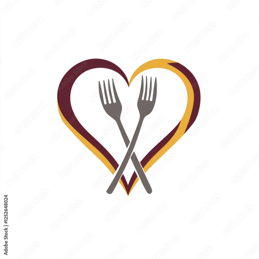 Crossed Forks in Heart Shape - Restaurant Logo Design Crossed Forks in Heart Shape - Restaurant Logo Design