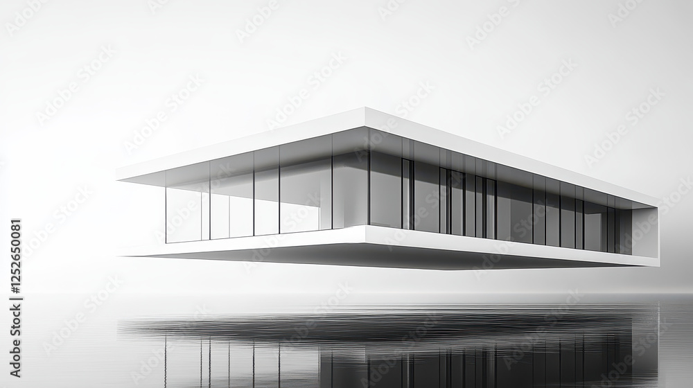Fototapeta premium The minimalist architectural rendering is characterized by black and white tones