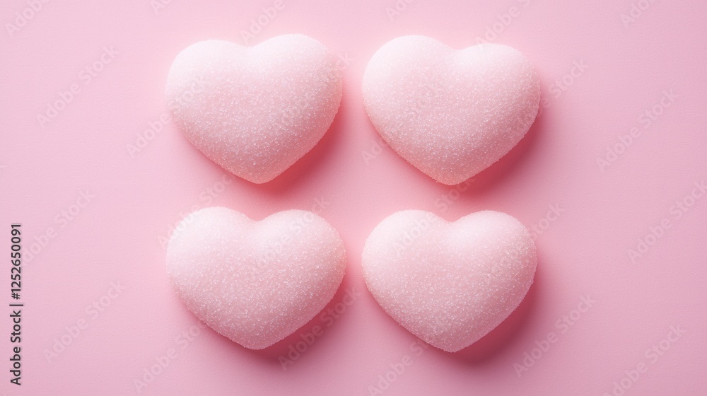 Obraz premium Four Pink Heart Shaped Candies on Pastel Pink Background