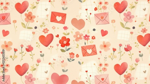 Wallpaper Mural Romantic Floral Pattern with Hearts and Envelopes for Background Use Torontodigital.ca