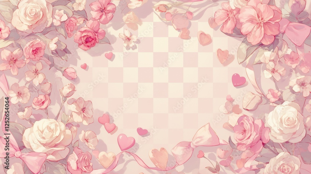 Floral Background with Soft Pink Flowers and Heart Accents Floral Background with Soft Pink Flowers and Heart Accents