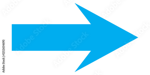 Blue arrow pointing right on white background. Long arrow icon vector illustration.  Blue large Bold long arrow icon.  Blue long arrow isolated on a white background.