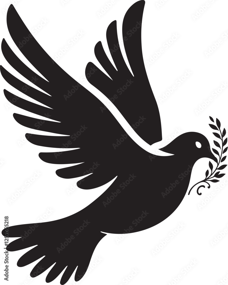 Obraz premium Flying Dove with Olive Branch Silhouette | Minimalist Vector Art