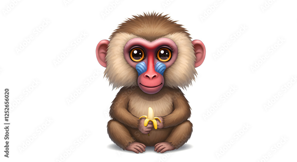 Cute Cartoon Baboon Holding a Banana on White Background Graphic Cute Cartoon Baboon Holding a Banana on White Background Graphic