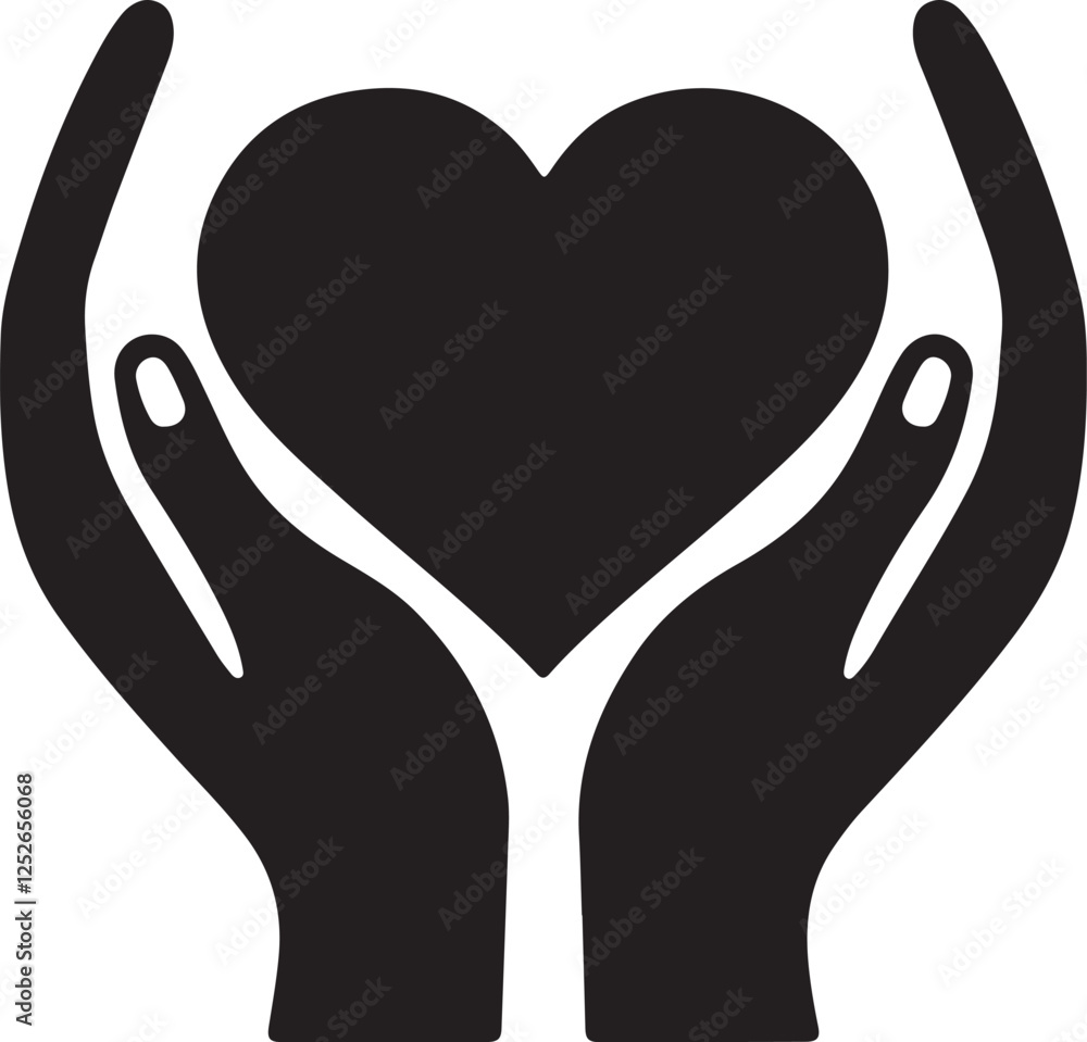 Heart in Hands Silhouette Vector. Embrace of Love and Compassion Heart in Hands Silhouette Vector. Embrace of Love and Compassion