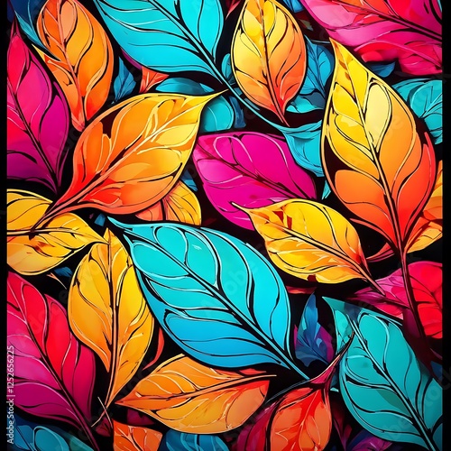Wallpaper Mural Vibrant Watercolor Leaves Abstract Torontodigital.ca