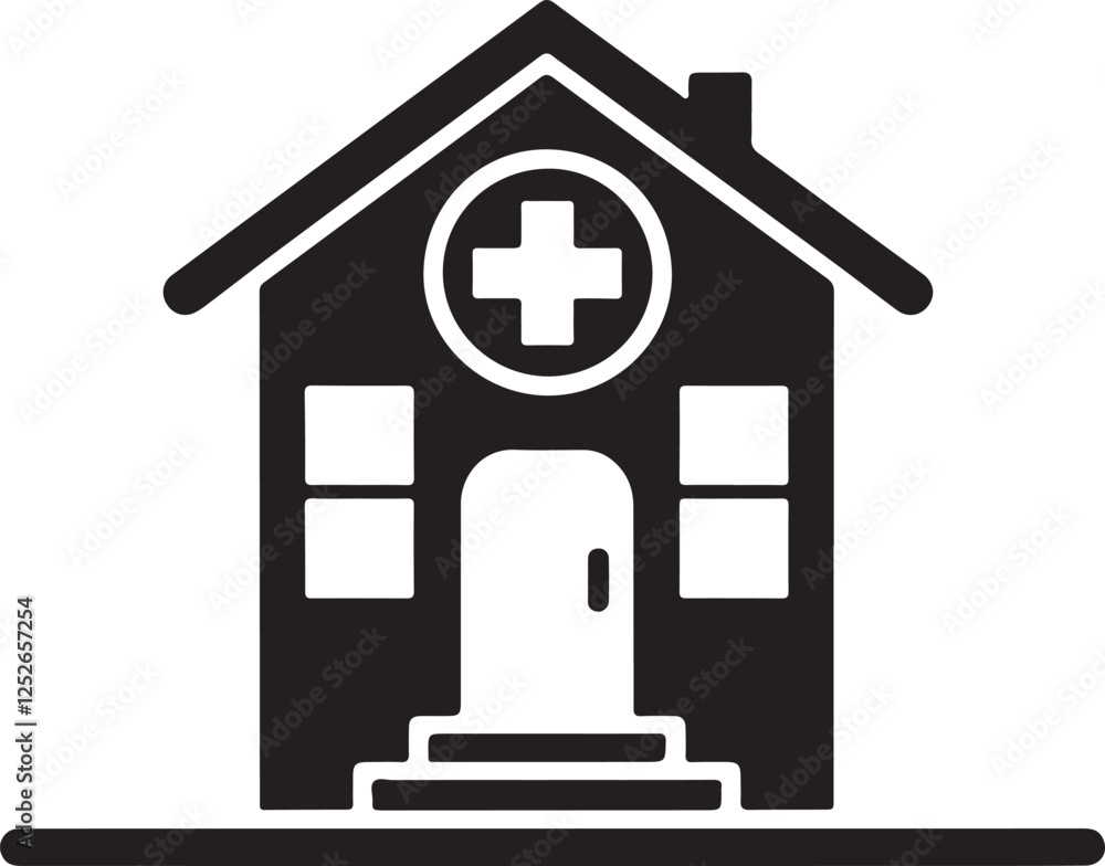 Simple Medical House Icon Silhouette. Clean White Background Vector Simple Medical House Icon Silhouette. Clean White Background Vector