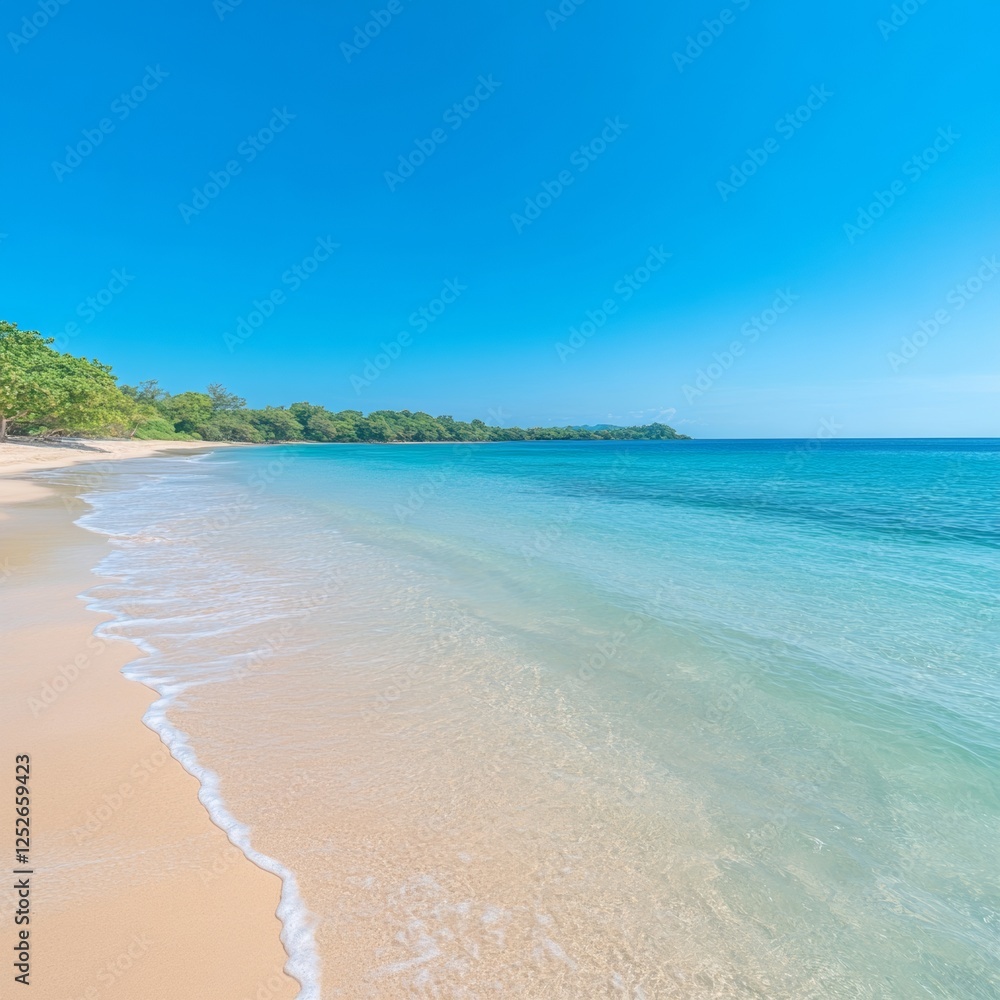 Expansive Horizon of Untouched Beach with Sand and Clear Water Expansive Horizon of Untouched Beach with Sand and Clear Water