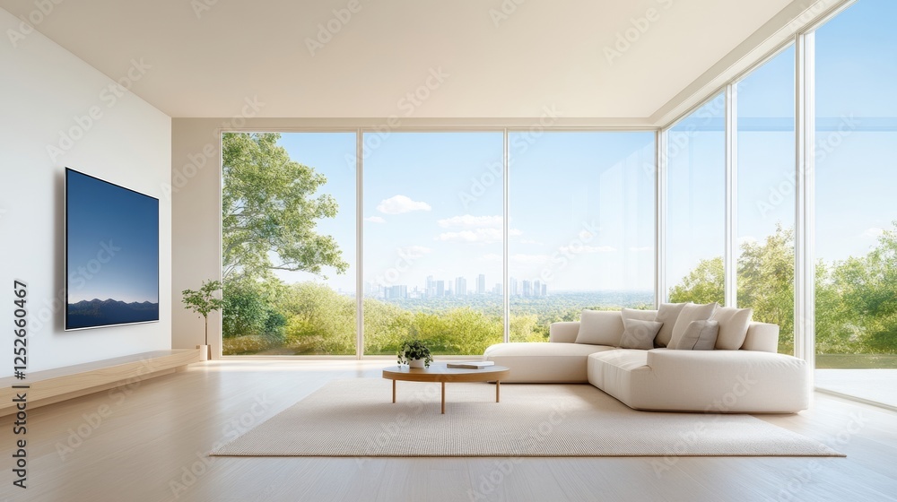 Fototapeta premium Modern Living Room with WiFi Mesh Network in Spacious Design