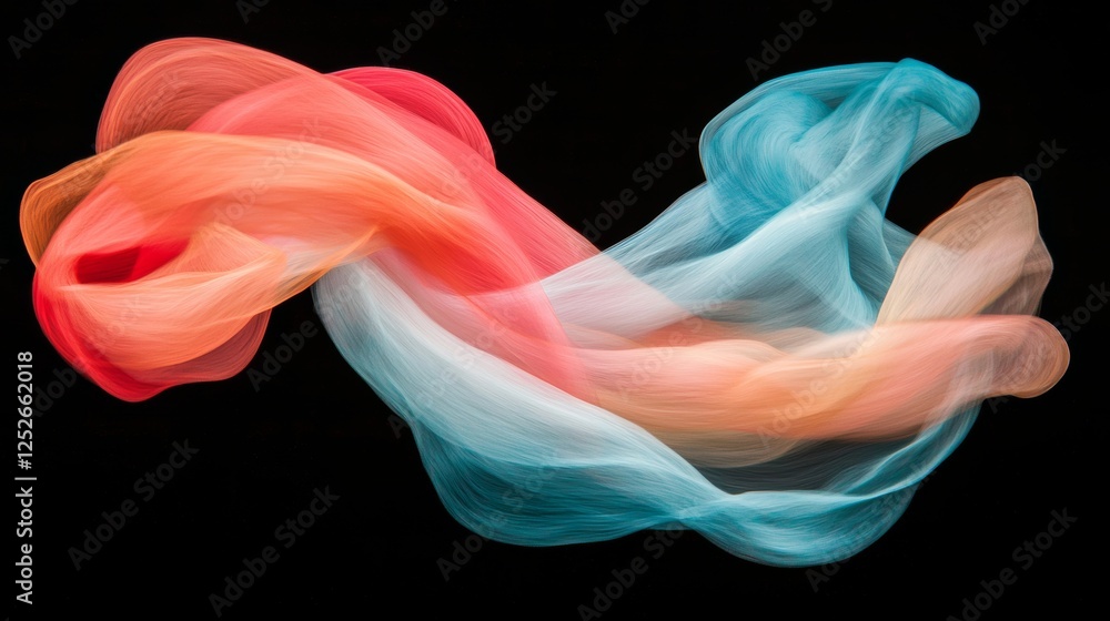 Fototapeta premium Colorful Abstract Flowing Fabric on Black Background