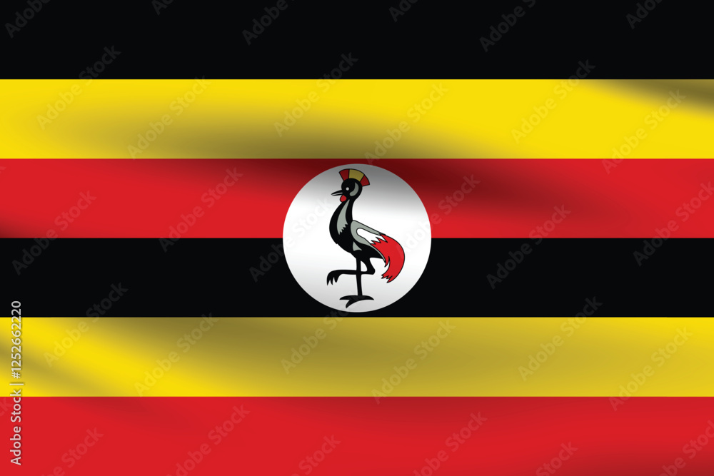 Obraz premium Flag of Uganda. Uganda flag official colors and proportion digital vector illustration. Pleated flag.