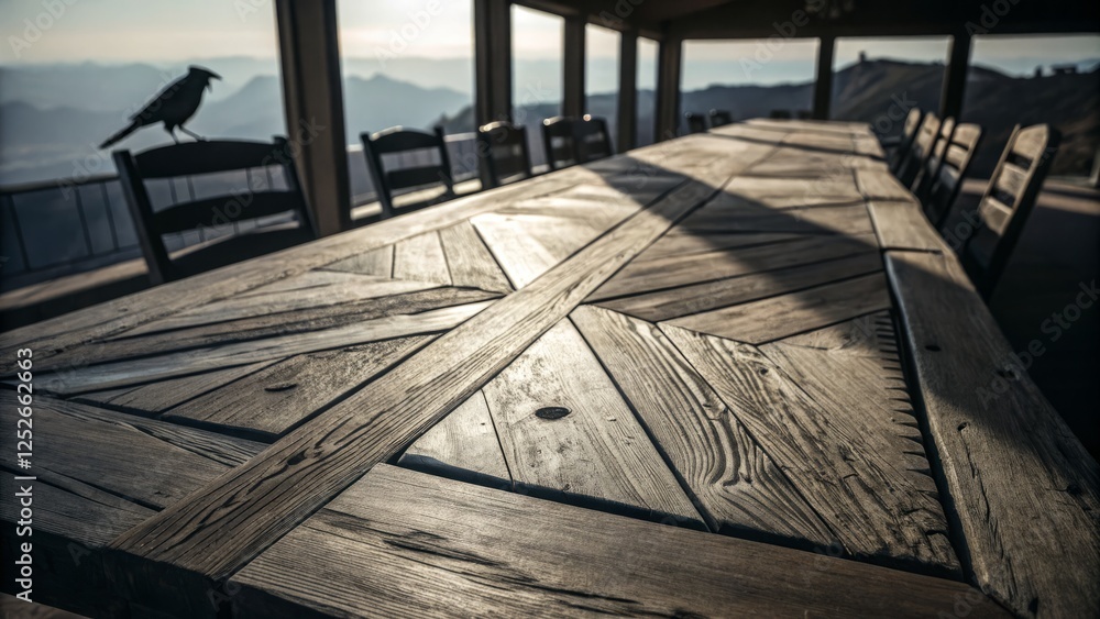 Obraz premium Black & White Aerial Rustic Wood Architecture: Mysterious Corporate Design
