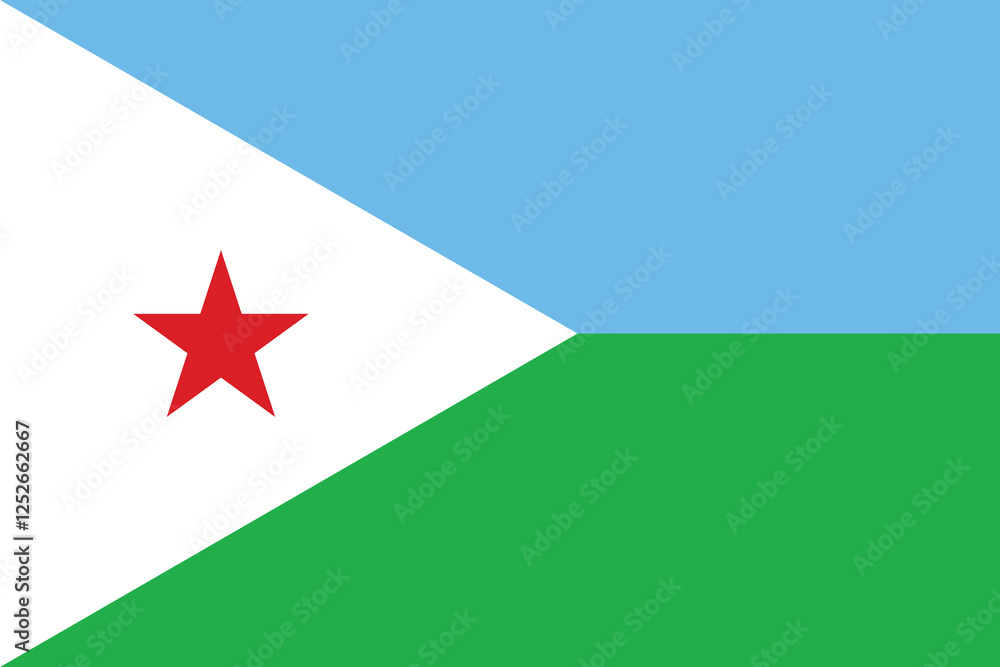 Djibouti flag. Flag of Djibouti. The official ratio. Flag icon. Standard color. Standard size. A rectangular flag. Computer illustration. Digital illustration. Vector illustration. Djibouti flag. Flag of Djibouti. The official ratio. Flag icon. Standard color. Standard size. A rectangular flag. Computer illustration. Digital illustration. Vector illustration.