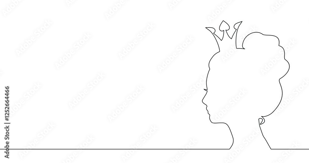Profile view silhouette of a princess or queen. Cute girl portrait. Fashion branding emblem. Thin line style Profile view silhouette of a princess or queen. Cute girl portrait. Fashion branding emblem. Thin line style