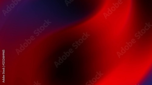 Abstract waves of red and blue create a dynamic, flowing background.