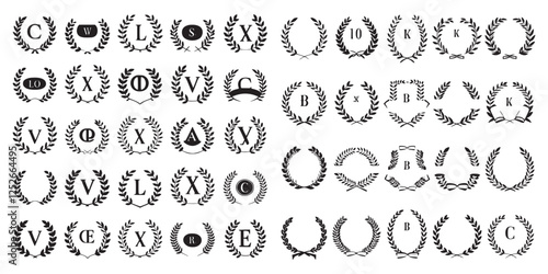 Design a versatile branding package using this set of 40 different black laurel and ribbon combinations.eps