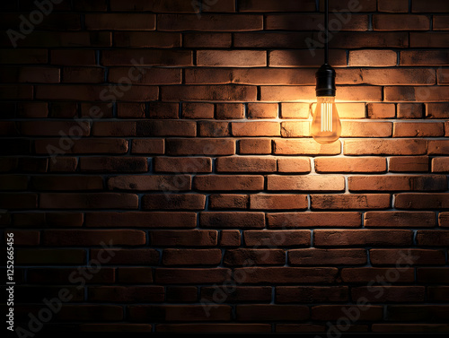 Glowing Bulb on Brick Wall ...