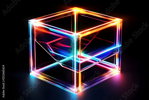 Vibrant Neon Cube 3D Illust...