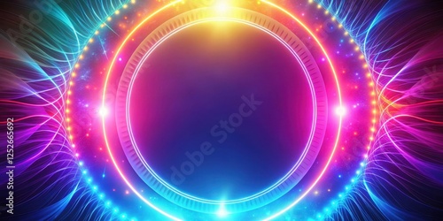 Abstract Vibrant Neon Circular Design with Glowing Energy Lines and Bright Sparkle Effects for Presentations or Backdrops