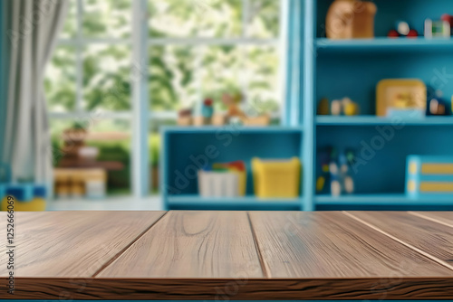 Wooden Tabletop Mockup, Blu...
