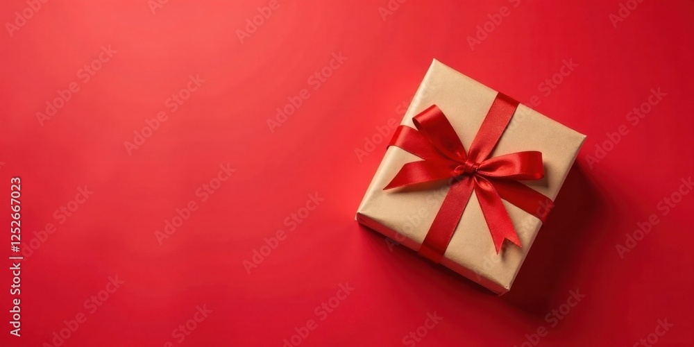 A Wrapped Gift with a Red Ribbon on a Red Background, Perfect for Festive Occasions and Celebrations A Wrapped Gift with a Red Ribbon on a Red Background, Perfect for Festive Occasions and Celebrations