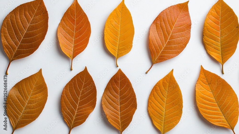 Obraz premium Golden Autumn Leaves on White Background