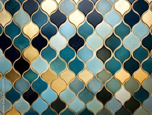 Teal Gold Abstract Tile Pat...