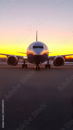 Sunset Airplane Runway Photo