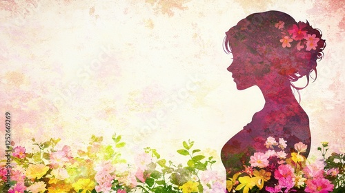 Person Silhouette with Floral Backgrounds and patterns related to person's attire and hair style photo