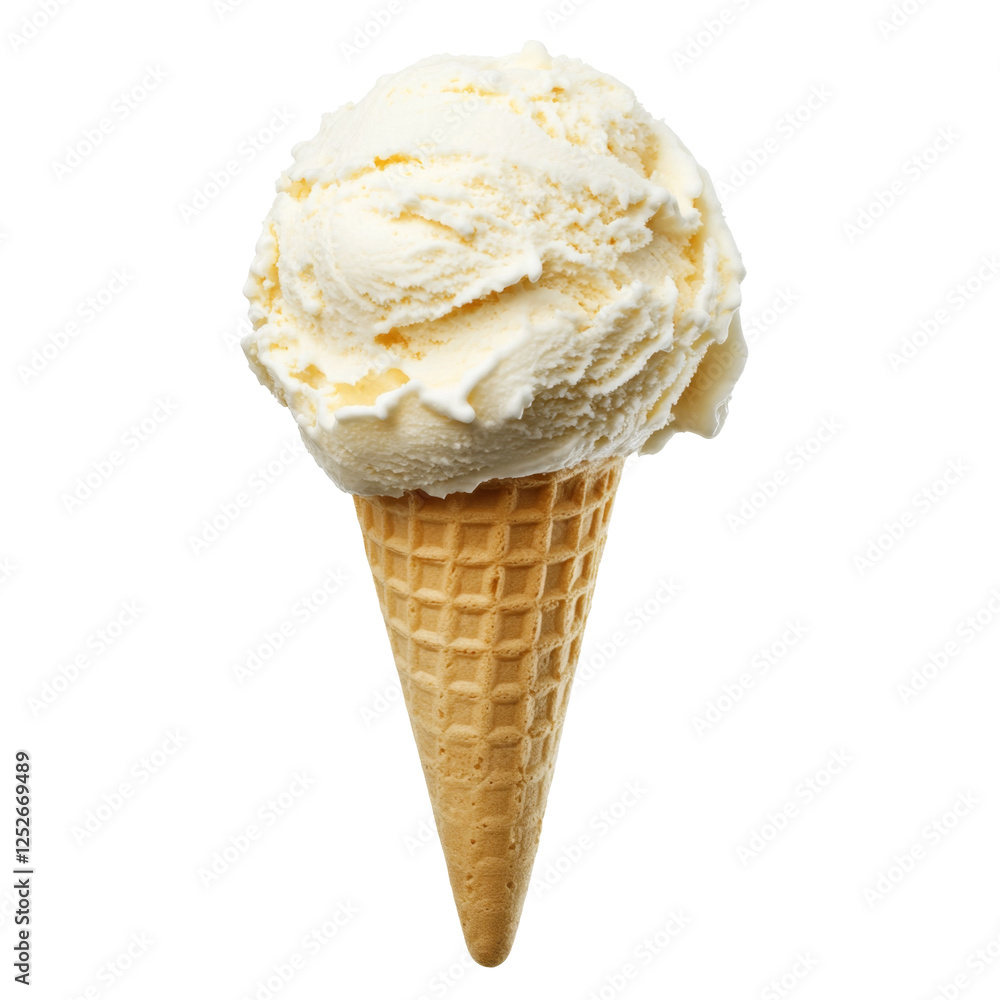 Scoop Of Vanilla Ice Cream On A Waffle Cone Against Transparent Backgrounds and Shadows Scoop Of Vanilla Ice Cream On A Waffle Cone Against Transparent Backgrounds and Shadows
