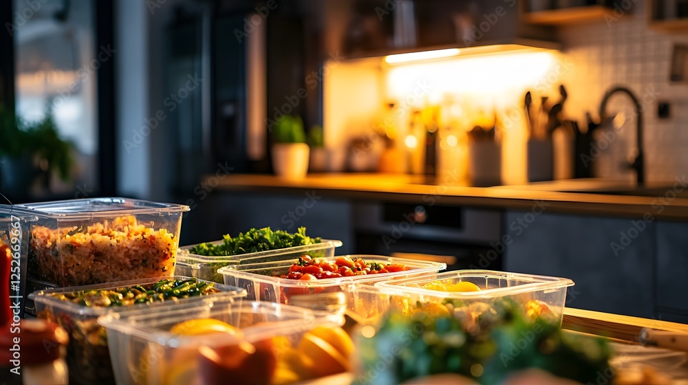 Healthy meal prep in containers on table. Healthy meal prep in containers on table.