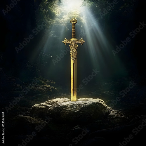 Golden Sword in Cave Illust...
