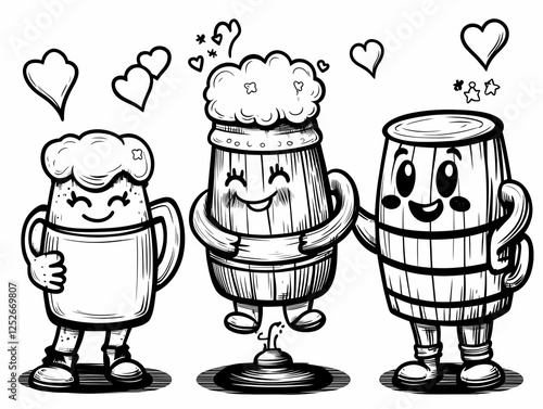 Cute Beer Mug and Barrel Il...