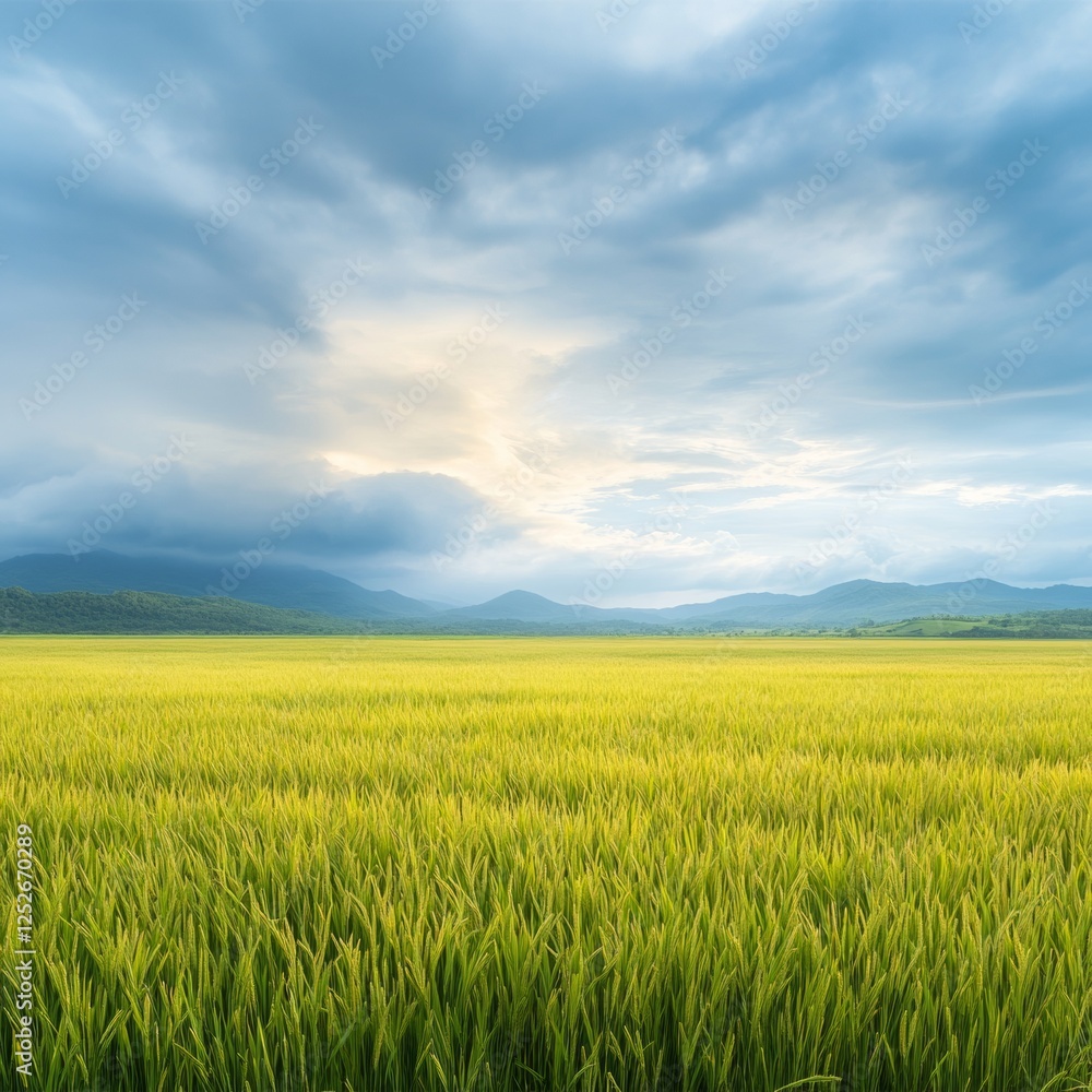 Storm Brewing Over Field of Golden Rice Under Dramatic Sky Storm Brewing Over Field of Golden Rice Under Dramatic Sky